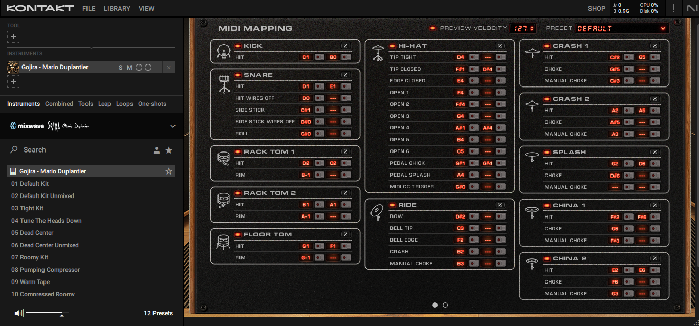 Mixwave Gojira MIDI Mapping